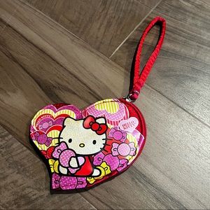 Satin Hello Kitty Heart Shaped Wristlet / Coin Purse